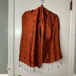 Vintage Chinese copper dark orange color silk rectangle scarf 17” x 59”